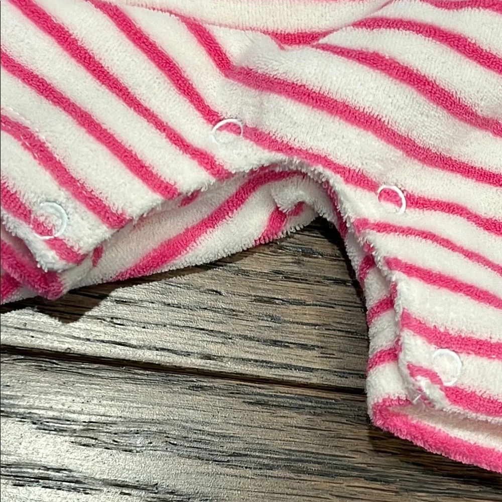 Baby KISSY KISSY Pink and White Striped Hooded Romper 100% pima cotton NWOT 6-9 - Picture 3 of 5